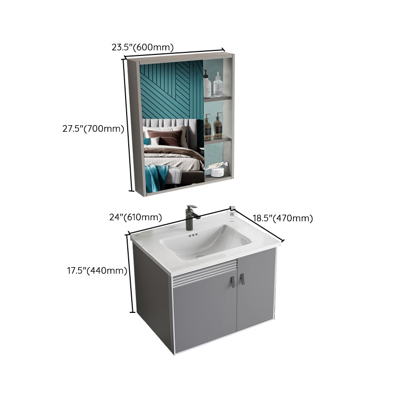 Metal Base Sink Vanity Modern Wall Mount Gray Single-Sink Rectangular Vanity Set Clearhalo 'Bathroom Remodel & Bathroom Fixtures' 'Bathroom Vanities' 'bathroom_vanities' 'Home Improvement' 'home_improvement' 'home_improvement_bathroom_vanities' 7433181