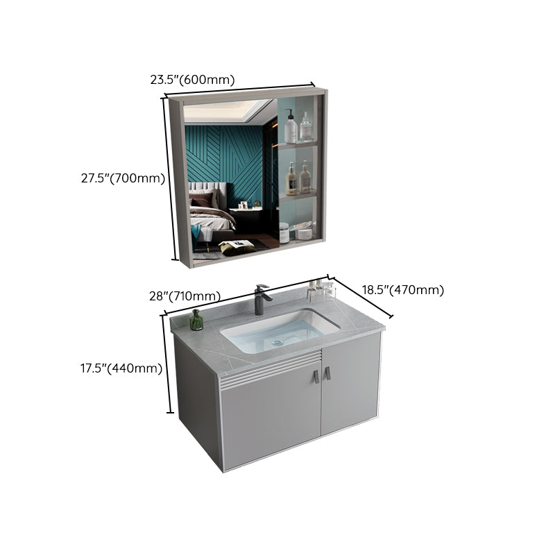 Metal Base Sink Vanity Modern Wall Mount Gray Single-Sink Rectangular Vanity Set Clearhalo 'Bathroom Remodel & Bathroom Fixtures' 'Bathroom Vanities' 'bathroom_vanities' 'Home Improvement' 'home_improvement' 'home_improvement_bathroom_vanities' 7433184