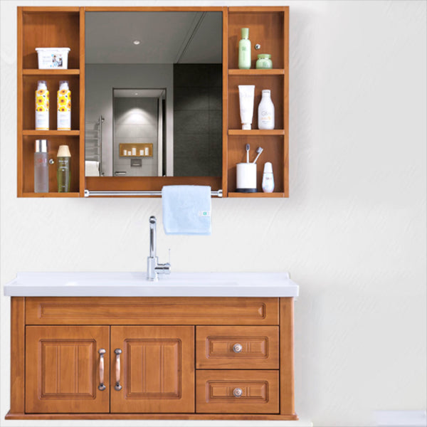 Mid Century Modern Sink Vanity Wood Wall Mount Bathroom Vanity with Mirror Clearhalo 'Bathroom Remodel & Bathroom Fixtures' 'Bathroom Vanities' 'bathroom_vanities' 'Home Improvement' 'home_improvement' 'home_improvement_bathroom_vanities' 7433191