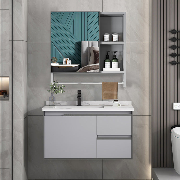 Modern Bath Vanity Gray Single Rectangular Wall Mount Sink Vanity Clearhalo 'Bathroom Remodel & Bathroom Fixtures' 'Bathroom Vanities' 'bathroom_vanities' 'Home Improvement' 'home_improvement' 'home_improvement_bathroom_vanities' 7433253
