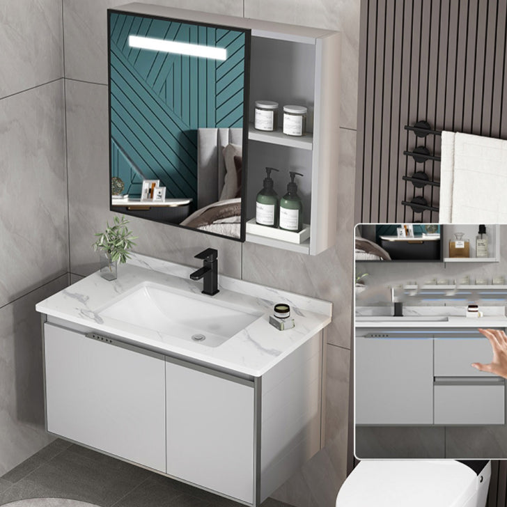 Modern Bath Vanity Gray Single Rectangular Wall Mount Sink Vanity Clearhalo 'Bathroom Remodel & Bathroom Fixtures' 'Bathroom Vanities' 'bathroom_vanities' 'Home Improvement' 'home_improvement' 'home_improvement_bathroom_vanities' 7433260