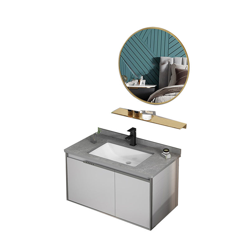 Modern Bath Vanity Gray Single Rectangular Wall Mount Sink Vanity Vanity & Faucet & Mirrors 31"L x 19"W x 18"H Drawer Not Included Clearhalo 'Bathroom Remodel & Bathroom Fixtures' 'Bathroom Vanities' 'bathroom_vanities' 'Home Improvement' 'home_improvement' 'home_improvement_bathroom_vanities' 7433266