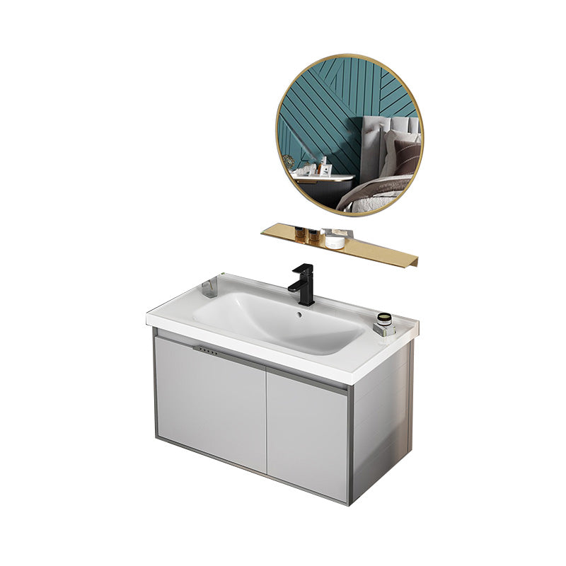Modern Bath Vanity Gray Single Rectangular Wall Mount Sink Vanity Vanity & Faucet & Mirrors 28"L x 19"W x 18"H Drawer Not Included Clearhalo 'Bathroom Remodel & Bathroom Fixtures' 'Bathroom Vanities' 'bathroom_vanities' 'Home Improvement' 'home_improvement' 'home_improvement_bathroom_vanities' 7433271