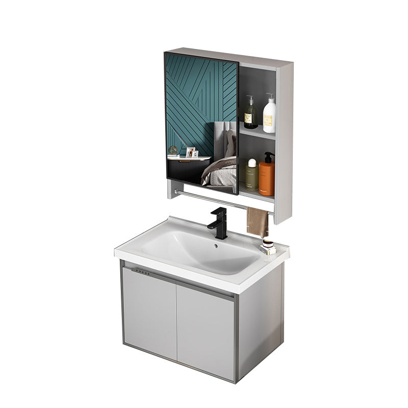 Modern Bath Vanity Gray Single Rectangular Wall Mount Sink Vanity Vanity & Faucet & Mirror Cabinet 24"L x 19"W x 18"H Drawer Not Included Clearhalo 'Bathroom Remodel & Bathroom Fixtures' 'Bathroom Vanities' 'bathroom_vanities' 'Home Improvement' 'home_improvement' 'home_improvement_bathroom_vanities' 7433272