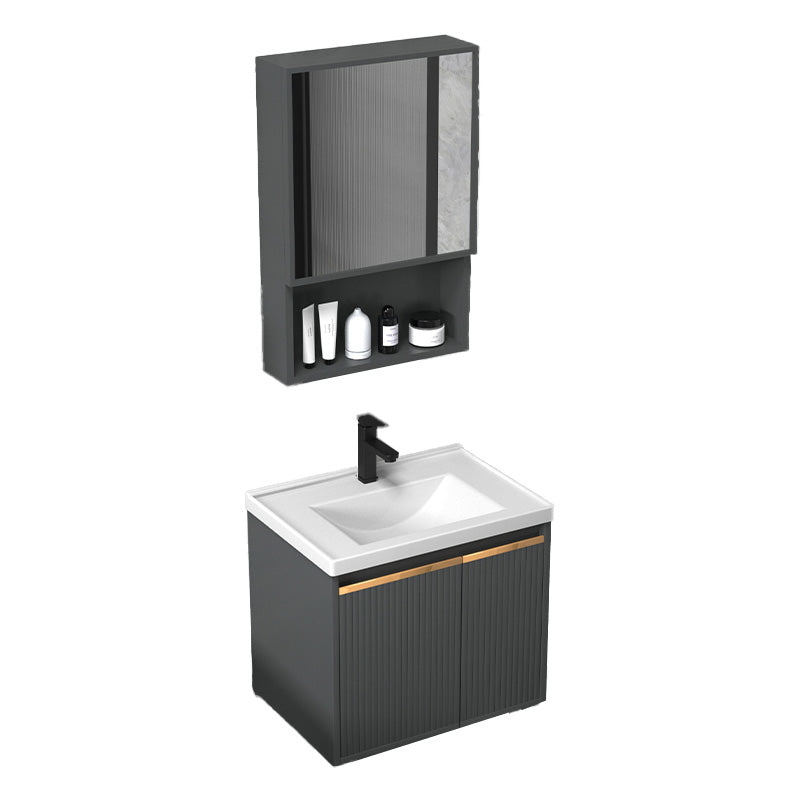 Glam Metal Sink Vanity Wall Mount Faucet Included Bathroom Vanity Vanity & Faucet & Mirror Cabinet 20"L x 14"W x 17"H Clearhalo 'Bathroom Remodel & Bathroom Fixtures' 'Bathroom Vanities' 'bathroom_vanities' 'Home Improvement' 'home_improvement' 'home_improvement_bathroom_vanities' 7433300