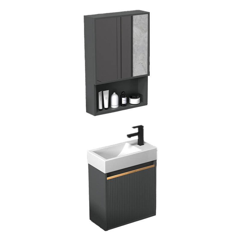 Glam Metal Sink Vanity Wall Mount Faucet Included Bathroom Vanity Vanity & Faucet & Mirror Cabinet 16"L x 9"W x 19"H Clearhalo 'Bathroom Remodel & Bathroom Fixtures' 'Bathroom Vanities' 'bathroom_vanities' 'Home Improvement' 'home_improvement' 'home_improvement_bathroom_vanities' 7433308