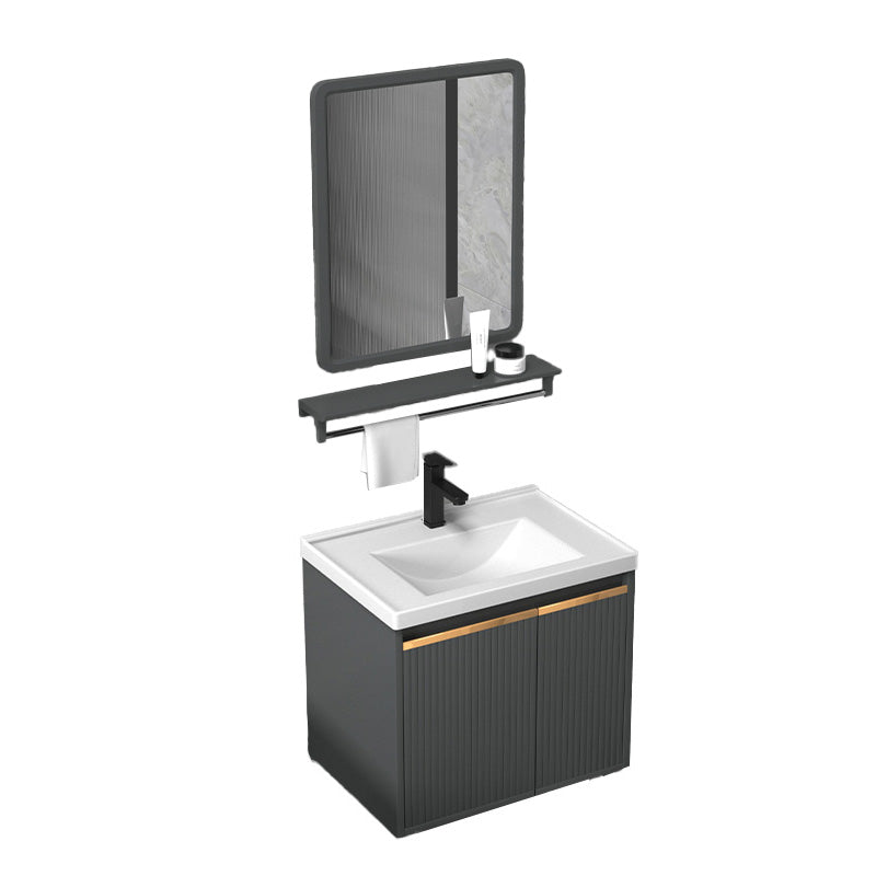 Glam Metal Sink Vanity Wall Mount Faucet Included Bathroom Vanity Vanity & Faucet & Square Mirror 20"L x 14"W x 17"H Clearhalo 'Bathroom Remodel & Bathroom Fixtures' 'Bathroom Vanities' 'bathroom_vanities' 'Home Improvement' 'home_improvement' 'home_improvement_bathroom_vanities' 7433313