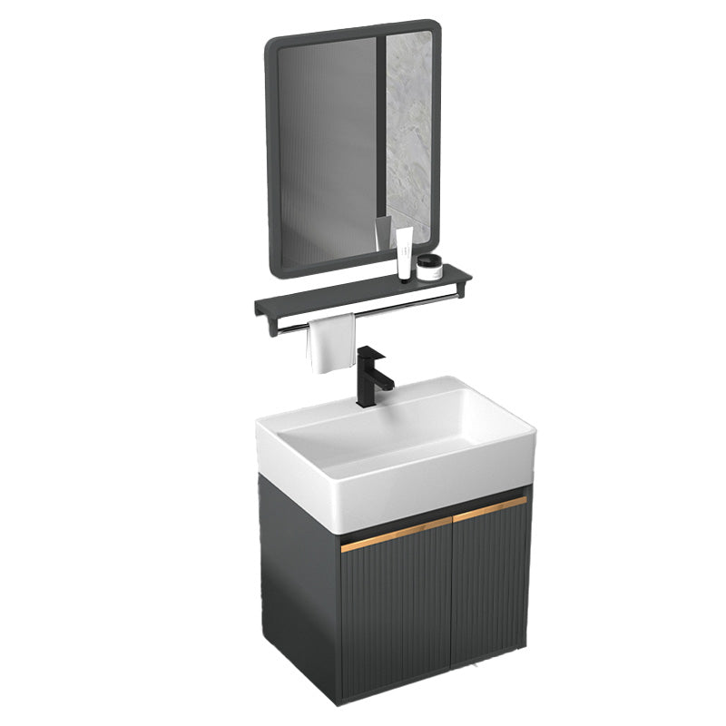 Glam Metal Sink Vanity Wall Mount Faucet Included Bathroom Vanity Vanity & Faucet & Square Mirror 21"L x 14"W x 20"H Clearhalo 'Bathroom Remodel & Bathroom Fixtures' 'Bathroom Vanities' 'bathroom_vanities' 'Home Improvement' 'home_improvement' 'home_improvement_bathroom_vanities' 7433314