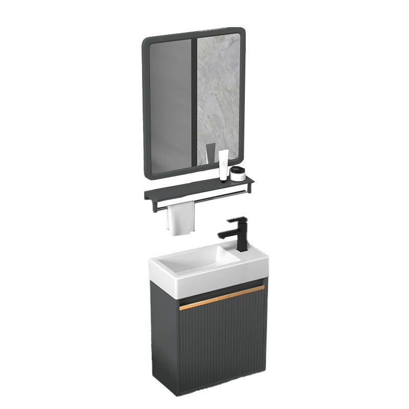 Glam Metal Sink Vanity Wall Mount Faucet Included Bathroom Vanity Vanity & Faucet & Square Mirror 15"L x 7"W x 19"H Clearhalo 'Bathroom Remodel & Bathroom Fixtures' 'Bathroom Vanities' 'bathroom_vanities' 'Home Improvement' 'home_improvement' 'home_improvement_bathroom_vanities' 7433315