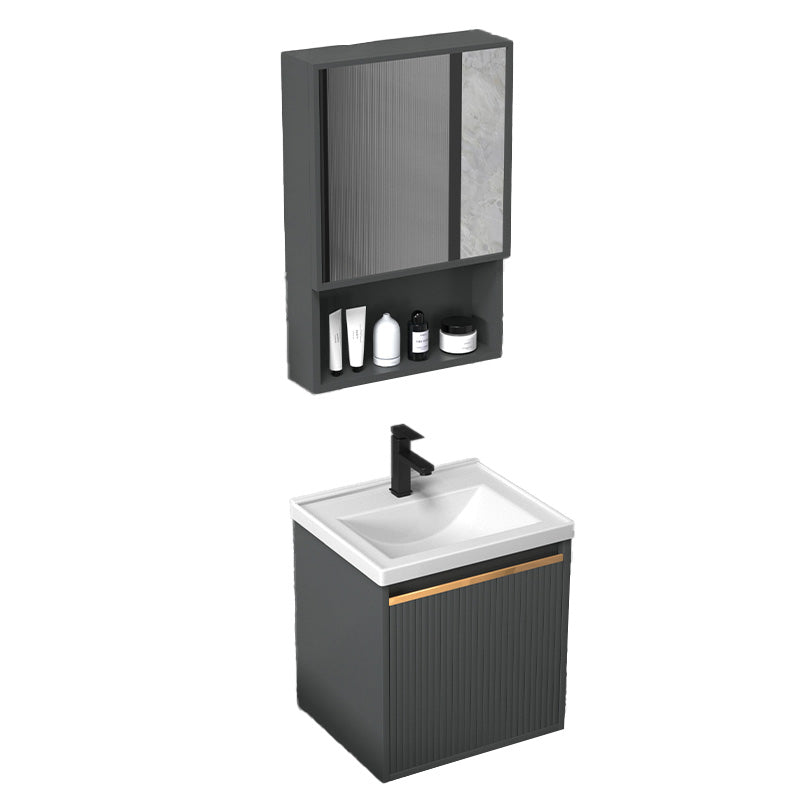 Glam Metal Sink Vanity Wall Mount Faucet Included Bathroom Vanity Vanity & Faucet & Mirror Cabinet 16"L x 14"W x 17"H Clearhalo 'Bathroom Remodel & Bathroom Fixtures' 'Bathroom Vanities' 'bathroom_vanities' 'Home Improvement' 'home_improvement' 'home_improvement_bathroom_vanities' 7433320