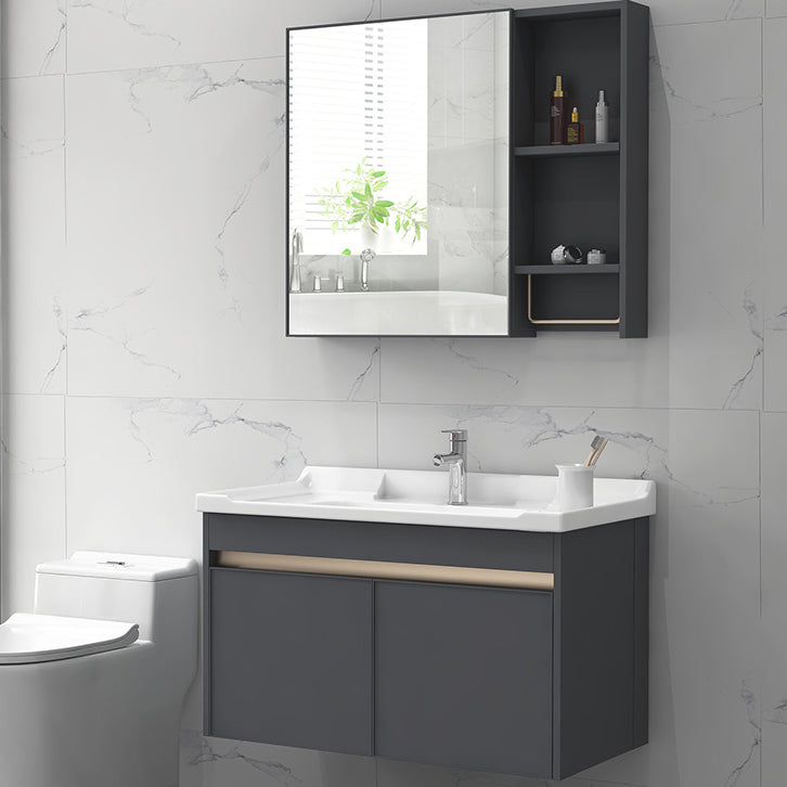 Modern Sink Vanity Wall Mount Gray Metal Base Single-Sink Oval Vanity Set Clearhalo 'Bathroom Remodel & Bathroom Fixtures' 'Bathroom Vanities' 'bathroom_vanities' 'Home Improvement' 'home_improvement' 'home_improvement_bathroom_vanities' 7433387