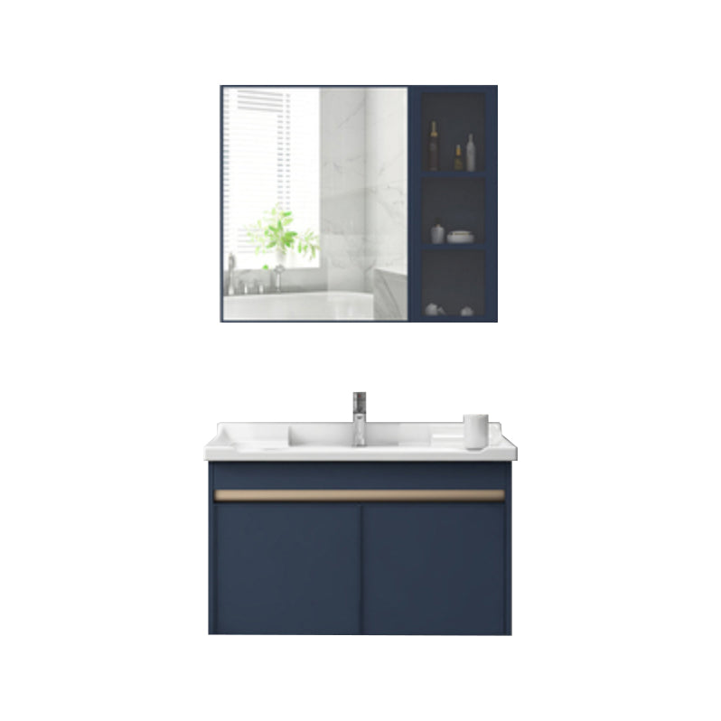 Modern Sink Vanity Wall Mount Gray Metal Base Single-Sink Oval Vanity Set Vanity & Faucet & Enclosed Mirror Cabinet Blue Clearhalo 'Bathroom Remodel & Bathroom Fixtures' 'Bathroom Vanities' 'bathroom_vanities' 'Home Improvement' 'home_improvement' 'home_improvement_bathroom_vanities' 7433390