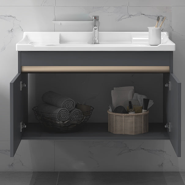 Modern Sink Vanity Wall Mount Gray Metal Base Single-Sink Oval Vanity Set Clearhalo 'Bathroom Remodel & Bathroom Fixtures' 'Bathroom Vanities' 'bathroom_vanities' 'Home Improvement' 'home_improvement' 'home_improvement_bathroom_vanities' 7433391