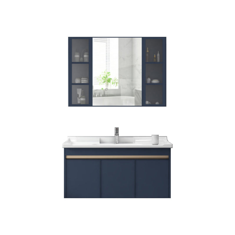 Modern Sink Vanity Wall Mount Gray Metal Base Single-Sink Oval Vanity Set Vanity & Faucet & Enclosed Mirror Cabinet Blue Clearhalo 'Bathroom Remodel & Bathroom Fixtures' 'Bathroom Vanities' 'bathroom_vanities' 'Home Improvement' 'home_improvement' 'home_improvement_bathroom_vanities' 7433392