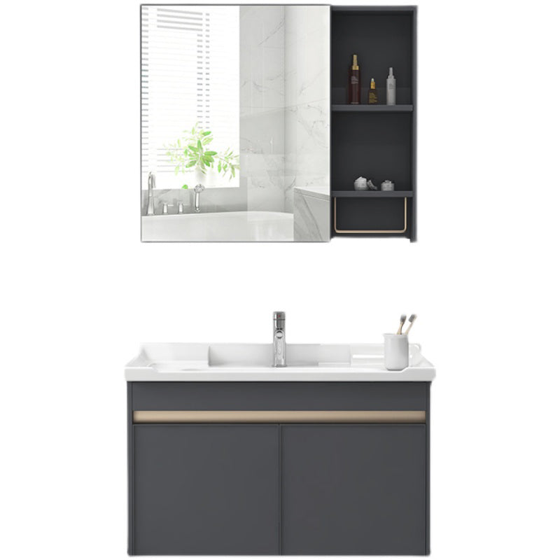 Modern Sink Vanity Wall Mount Gray Metal Base Single-Sink Oval Vanity Set Clearhalo 'Bathroom Remodel & Bathroom Fixtures' 'Bathroom Vanities' 'bathroom_vanities' 'Home Improvement' 'home_improvement' 'home_improvement_bathroom_vanities' 7433396