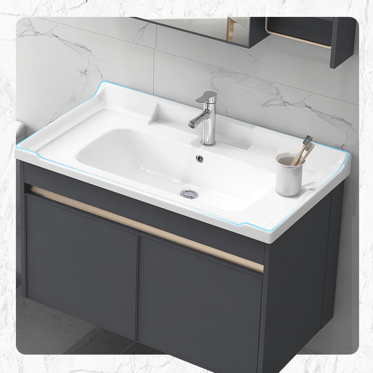 Modern Sink Vanity Wall Mount Gray Metal Base Single-Sink Oval Vanity Set Clearhalo 'Bathroom Remodel & Bathroom Fixtures' 'Bathroom Vanities' 'bathroom_vanities' 'Home Improvement' 'home_improvement' 'home_improvement_bathroom_vanities' 7433400