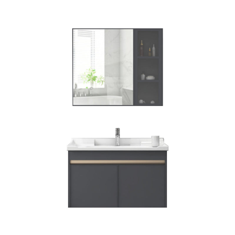 Modern Sink Vanity Wall Mount Gray Metal Base Single-Sink Oval Vanity Set Vanity & Faucet & Enclosed Mirror Cabinet Grey Clearhalo 'Bathroom Remodel & Bathroom Fixtures' 'Bathroom Vanities' 'bathroom_vanities' 'Home Improvement' 'home_improvement' 'home_improvement_bathroom_vanities' 7433401