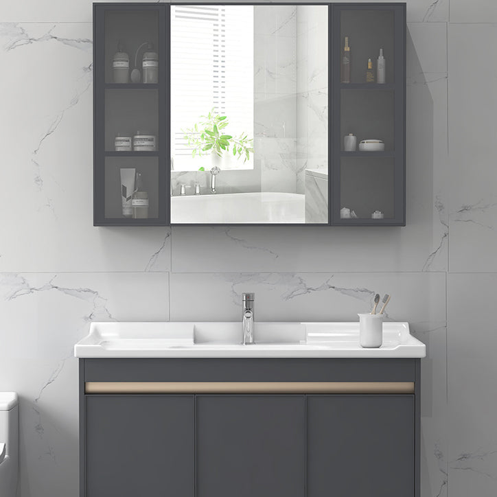 Modern Sink Vanity Wall Mount Gray Metal Base Single-Sink Oval Vanity Set Clearhalo 'Bathroom Remodel & Bathroom Fixtures' 'Bathroom Vanities' 'bathroom_vanities' 'Home Improvement' 'home_improvement' 'home_improvement_bathroom_vanities' 7433402