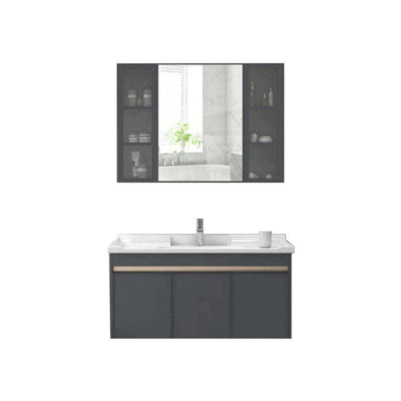 Modern Sink Vanity Wall Mount Gray Metal Base Single-Sink Oval Vanity Set Vanity & Faucet & Enclosed Mirror Cabinet Grey Clearhalo 'Bathroom Remodel & Bathroom Fixtures' 'Bathroom Vanities' 'bathroom_vanities' 'Home Improvement' 'home_improvement' 'home_improvement_bathroom_vanities' 7433403