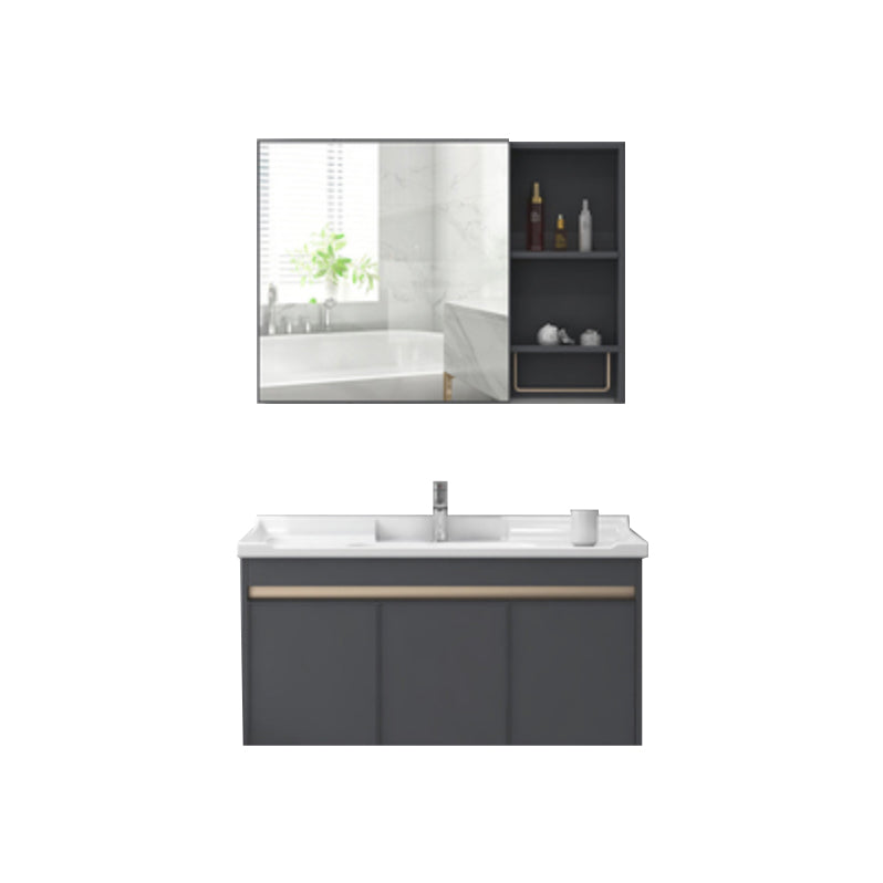 Modern Sink Vanity Wall Mount Gray Metal Base Single-Sink Oval Vanity Set Vanity & Faucet & Mirror Cabinet Grey Clearhalo 'Bathroom Remodel & Bathroom Fixtures' 'Bathroom Vanities' 'bathroom_vanities' 'Home Improvement' 'home_improvement' 'home_improvement_bathroom_vanities' 7433406