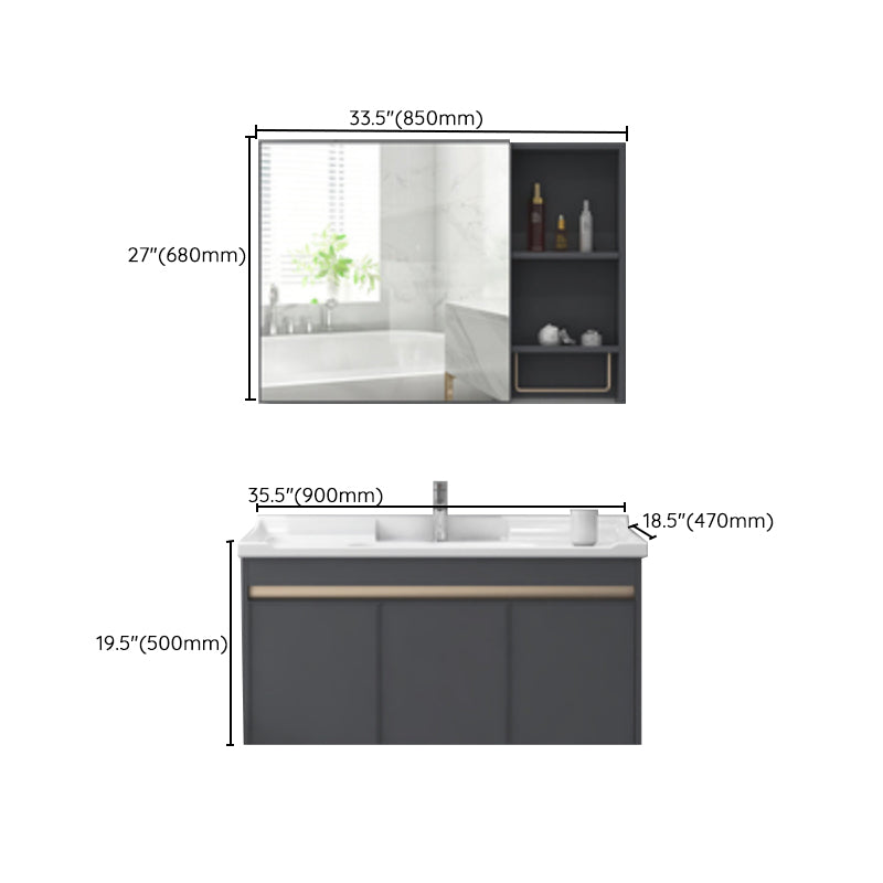 Modern Sink Vanity Wall Mount Gray Metal Base Single-Sink Oval Vanity Set Clearhalo 'Bathroom Remodel & Bathroom Fixtures' 'Bathroom Vanities' 'bathroom_vanities' 'Home Improvement' 'home_improvement' 'home_improvement_bathroom_vanities' 7433413