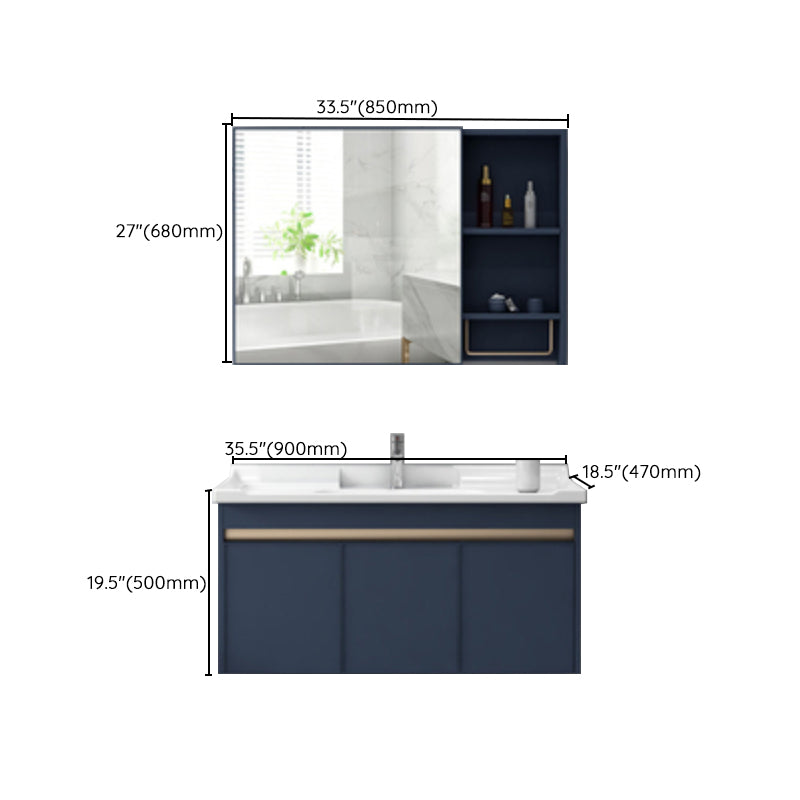 Modern Sink Vanity Wall Mount Gray Metal Base Single-Sink Oval Vanity Set Clearhalo 'Bathroom Remodel & Bathroom Fixtures' 'Bathroom Vanities' 'bathroom_vanities' 'Home Improvement' 'home_improvement' 'home_improvement_bathroom_vanities' 7433414