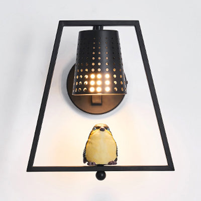 Child Bedroom Coolie Shade Sconce Light Metal 1 Light Kids Wall Light with Cute Bird Black B Clearhalo 'Wall Lamps & Sconces' 'Wall Lights' Lighting' 74339