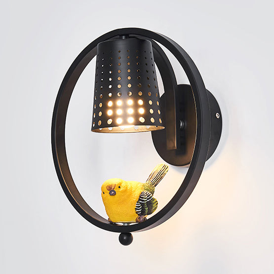 Child Bedroom Coolie Shade Sconce Light Metal 1 Light Kids Wall Light with Cute Bird Black A Clearhalo 'Wall Lamps & Sconces' 'Wall Lights' Lighting' 74344