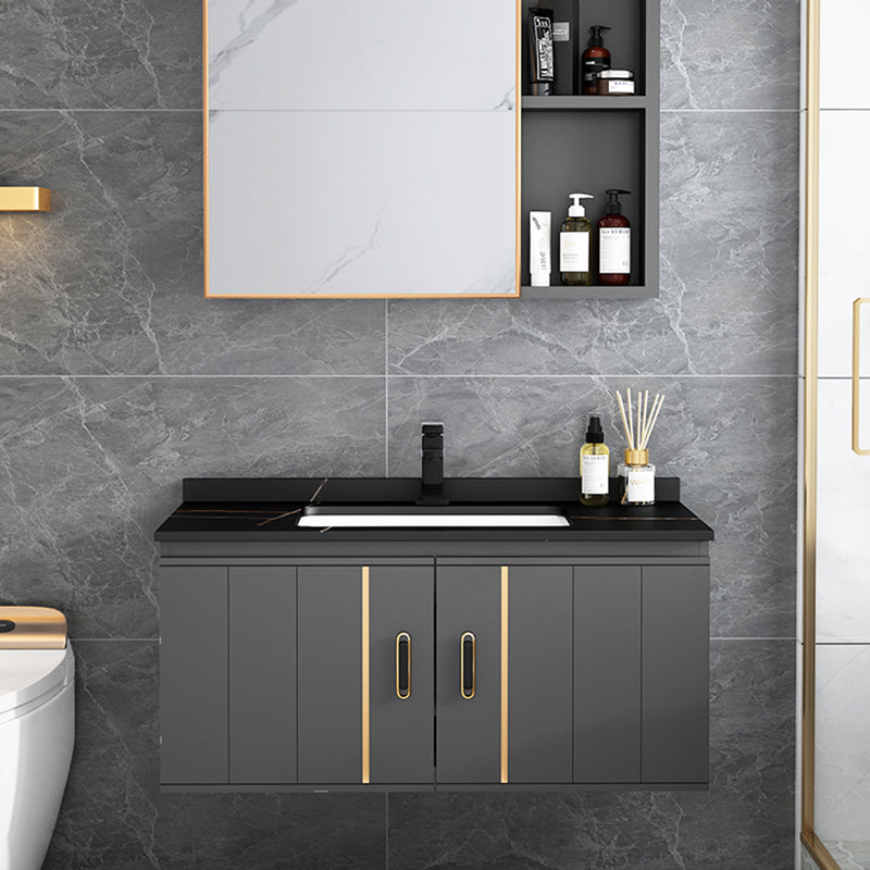 Single Sink Bath Vanity Black Wall Mount Modern Metal Base Vanity Set Clearhalo 'Bathroom Remodel & Bathroom Fixtures' 'Bathroom Vanities' 'bathroom_vanities' 'Home Improvement' 'home_improvement' 'home_improvement_bathroom_vanities' 7435330