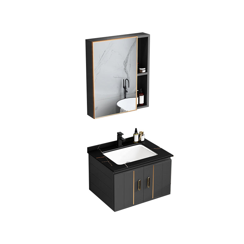 Single Sink Bath Vanity Black Wall Mount Modern Metal Base Vanity Set Vanity & Faucet & Mirror Cabinet 23.6"L x 18.5"W x 17.7"H Stone Clearhalo 'Bathroom Remodel & Bathroom Fixtures' 'Bathroom Vanities' 'bathroom_vanities' 'Home Improvement' 'home_improvement' 'home_improvement_bathroom_vanities' 7435331