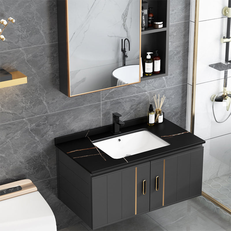 Single Sink Bath Vanity Black Wall Mount Modern Metal Base Vanity Set Clearhalo 'Bathroom Remodel & Bathroom Fixtures' 'Bathroom Vanities' 'bathroom_vanities' 'Home Improvement' 'home_improvement' 'home_improvement_bathroom_vanities' 7435333