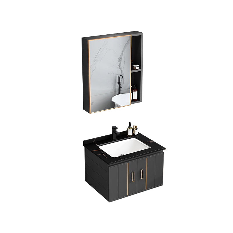 Single Sink Bath Vanity Black Wall Mount Modern Metal Base Vanity Set Clearhalo 'Bathroom Remodel & Bathroom Fixtures' 'Bathroom Vanities' 'bathroom_vanities' 'Home Improvement' 'home_improvement' 'home_improvement_bathroom_vanities' 7435339