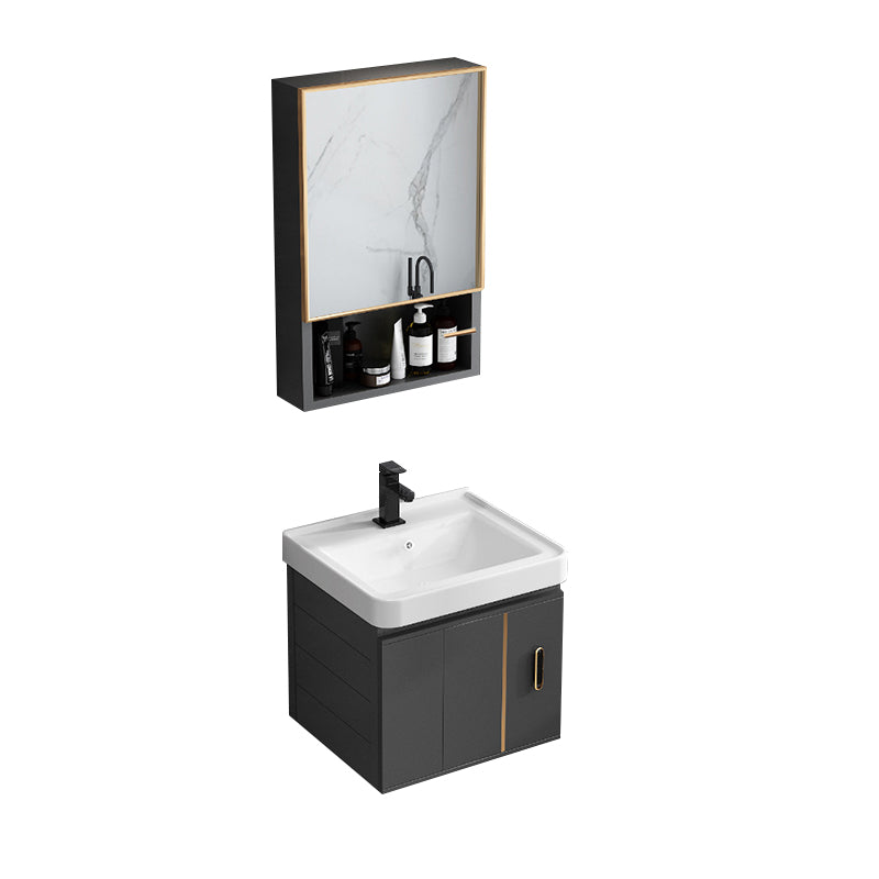 Single Sink Bath Vanity Black Wall Mount Modern Metal Base Vanity Set Vanity & Faucet & Mirror Cabinet 17"L x 14"W x 18"H Ceramic Clearhalo 'Bathroom Remodel & Bathroom Fixtures' 'Bathroom Vanities' 'bathroom_vanities' 'Home Improvement' 'home_improvement' 'home_improvement_bathroom_vanities' 7435345