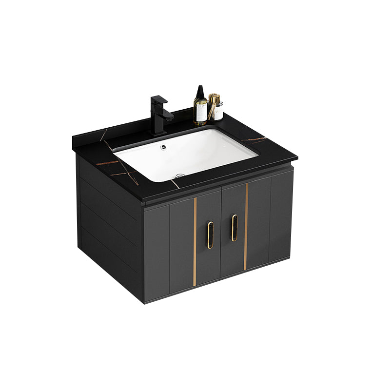 Single Sink Bath Vanity Black Wall Mount Modern Metal Base Vanity Set Vanity & Faucet 23.6"L x 18.5"W x 17.7"H Stone Clearhalo 'Bathroom Remodel & Bathroom Fixtures' 'Bathroom Vanities' 'bathroom_vanities' 'Home Improvement' 'home_improvement' 'home_improvement_bathroom_vanities' 7435346