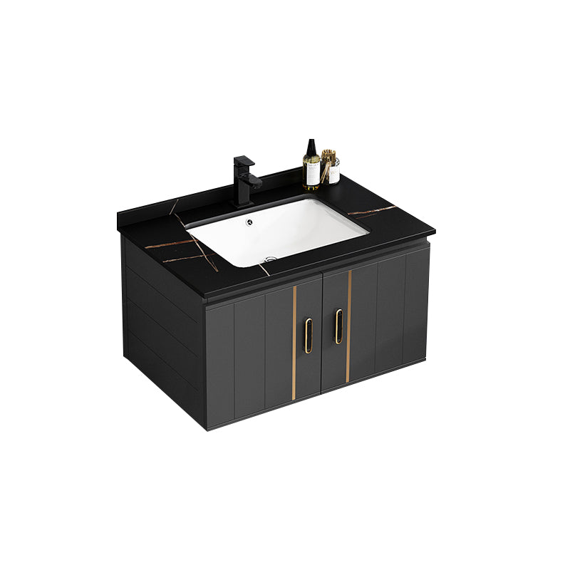 Single Sink Bath Vanity Black Wall Mount Modern Metal Base Vanity Set Vanity & Faucet 27.6"L x 18.5"W x 17.7"H Stone Clearhalo 'Bathroom Remodel & Bathroom Fixtures' 'Bathroom Vanities' 'bathroom_vanities' 'Home Improvement' 'home_improvement' 'home_improvement_bathroom_vanities' 7435347