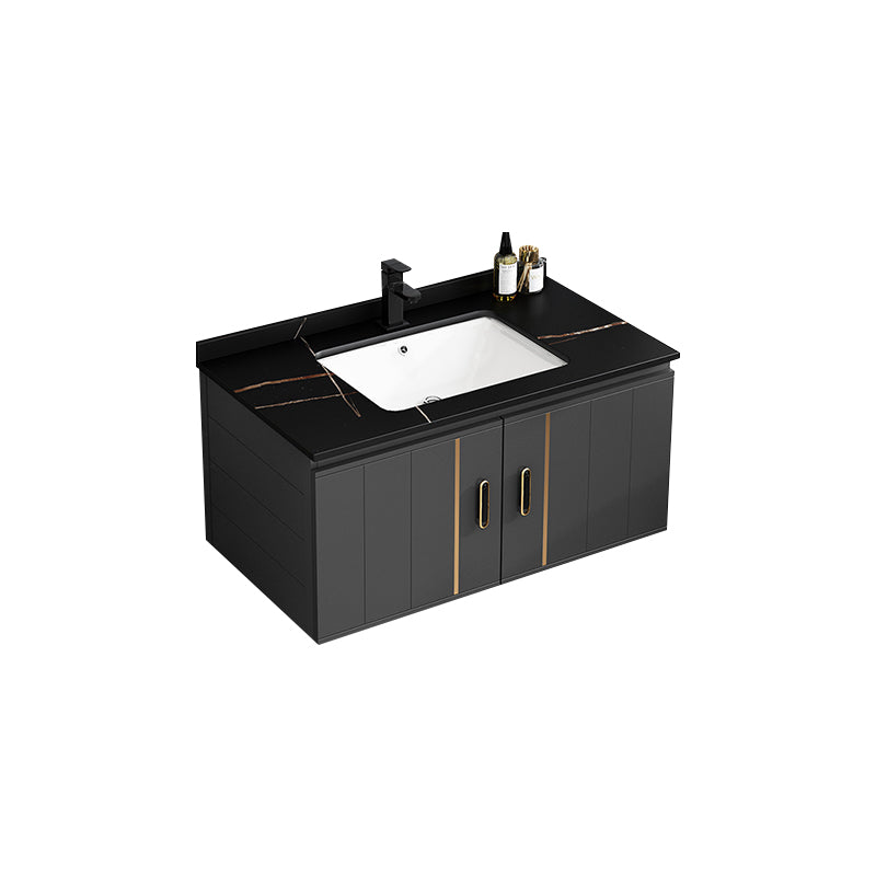 Single Sink Bath Vanity Black Wall Mount Modern Metal Base Vanity Set Vanity & Faucet 31.5"L x 18.5"W x 17.7"H Stone Clearhalo 'Bathroom Remodel & Bathroom Fixtures' 'Bathroom Vanities' 'bathroom_vanities' 'Home Improvement' 'home_improvement' 'home_improvement_bathroom_vanities' 7435348