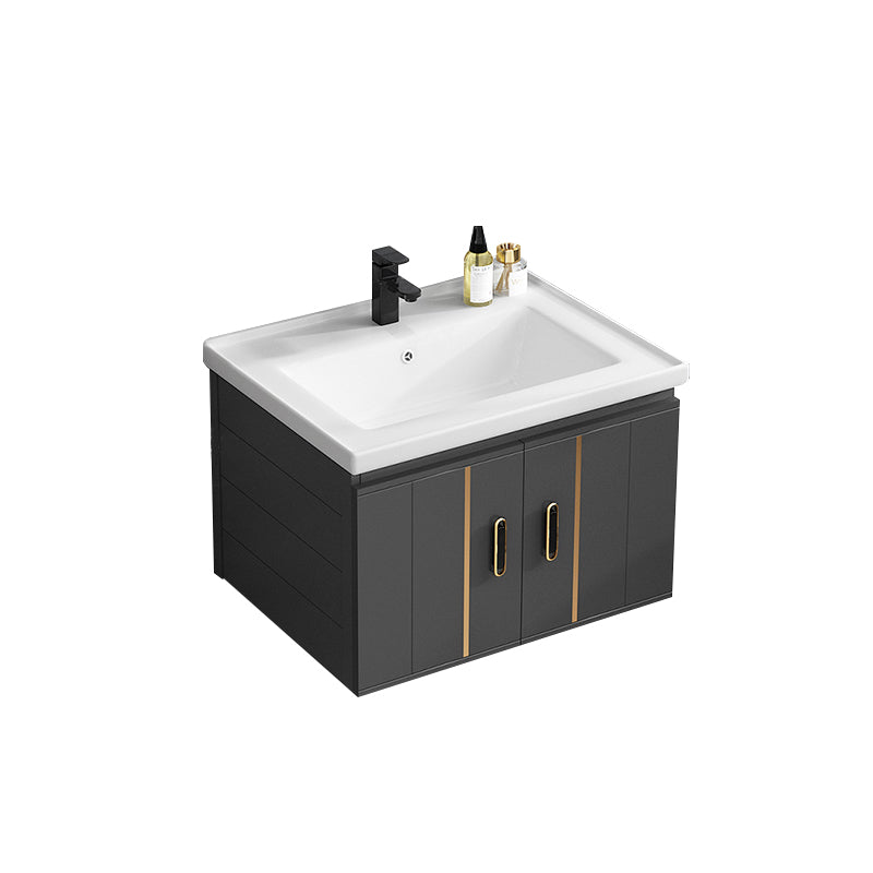 Single Sink Bath Vanity Black Wall Mount Modern Metal Base Vanity Set Vanity & Faucet 23.6"L x 18.5"W x 17.7"H Ceramic Clearhalo 'Bathroom Remodel & Bathroom Fixtures' 'Bathroom Vanities' 'bathroom_vanities' 'Home Improvement' 'home_improvement' 'home_improvement_bathroom_vanities' 7435349