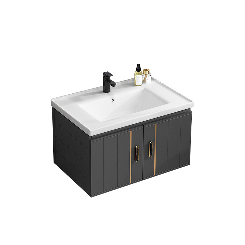 Single Sink Bath Vanity Black Wall Mount Modern Metal Base Vanity Set Vanity & Faucet 27.6"L x 18.5"W x 17.7"H Ceramic Clearhalo 'Bathroom Remodel & Bathroom Fixtures' 'Bathroom Vanities' 'bathroom_vanities' 'Home Improvement' 'home_improvement' 'home_improvement_bathroom_vanities' 7435350