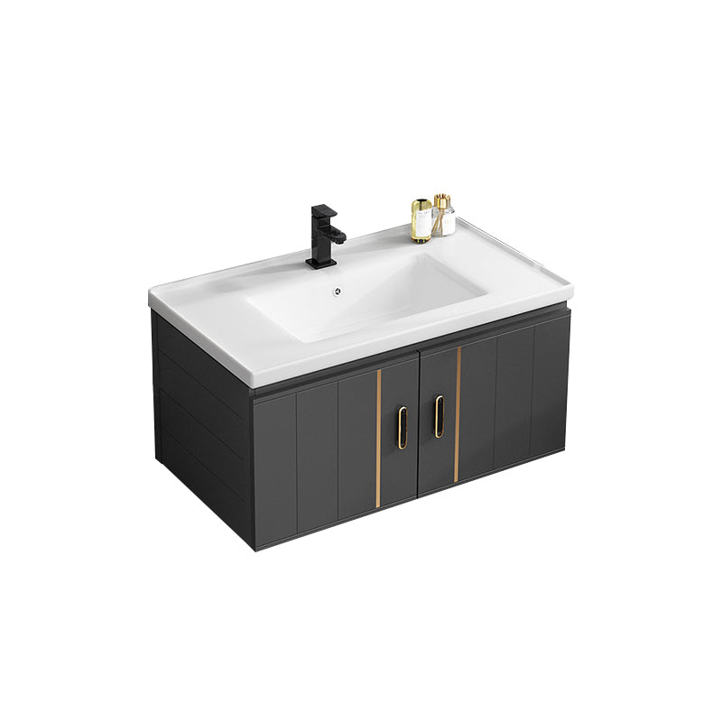 Single Sink Bath Vanity Black Wall Mount Modern Metal Base Vanity Set Vanity & Faucet 31.5"L x 18.5"W x 17.7"H Ceramic Clearhalo 'Bathroom Remodel & Bathroom Fixtures' 'Bathroom Vanities' 'bathroom_vanities' 'Home Improvement' 'home_improvement' 'home_improvement_bathroom_vanities' 7435351