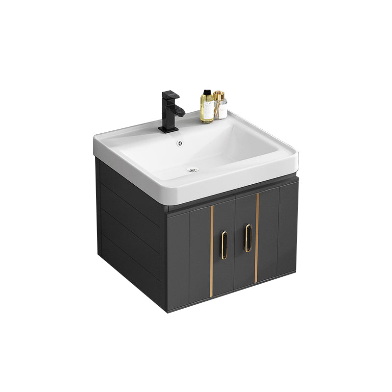 Single Sink Bath Vanity Black Wall Mount Modern Metal Base Vanity Set Vanity & Faucet 20"L x 14"W x 19"H Ceramic Clearhalo 'Bathroom Remodel & Bathroom Fixtures' 'Bathroom Vanities' 'bathroom_vanities' 'Home Improvement' 'home_improvement' 'home_improvement_bathroom_vanities' 7435352