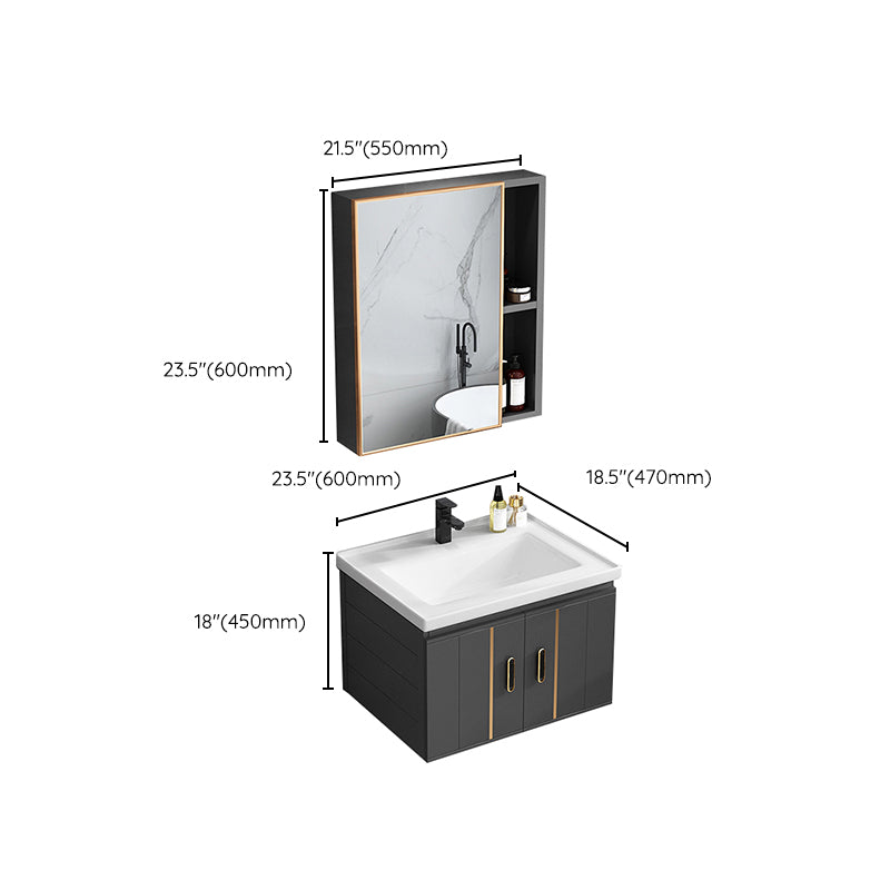 Single Sink Bath Vanity Black Wall Mount Modern Metal Base Vanity Set Clearhalo 'Bathroom Remodel & Bathroom Fixtures' 'Bathroom Vanities' 'bathroom_vanities' 'Home Improvement' 'home_improvement' 'home_improvement_bathroom_vanities' 7435364