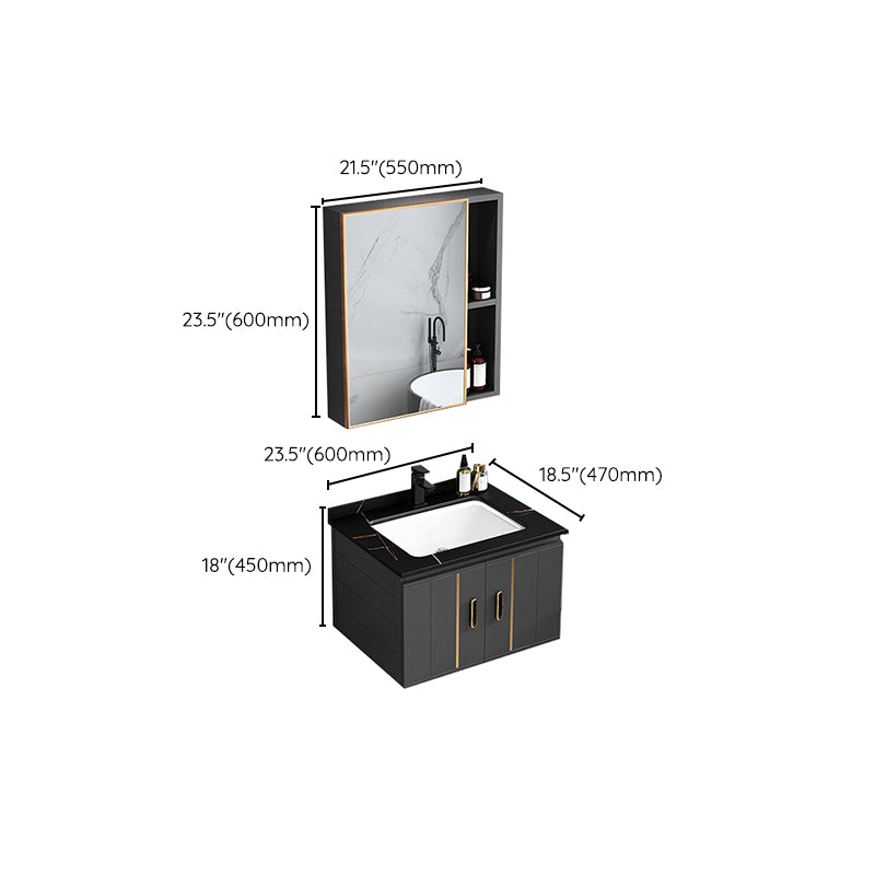 Single Sink Bath Vanity Black Wall Mount Modern Metal Base Vanity Set Clearhalo 'Bathroom Remodel & Bathroom Fixtures' 'Bathroom Vanities' 'bathroom_vanities' 'Home Improvement' 'home_improvement' 'home_improvement_bathroom_vanities' 7435365