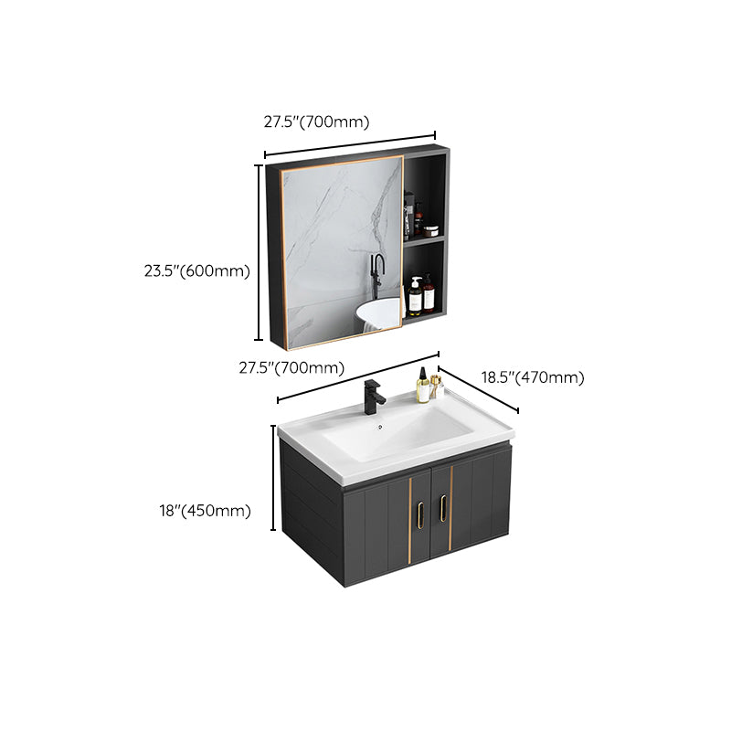 Single Sink Bath Vanity Black Wall Mount Modern Metal Base Vanity Set Clearhalo 'Bathroom Remodel & Bathroom Fixtures' 'Bathroom Vanities' 'bathroom_vanities' 'Home Improvement' 'home_improvement' 'home_improvement_bathroom_vanities' 7435366