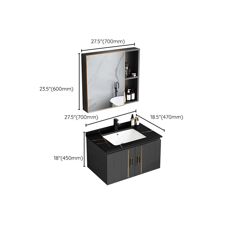 Single Sink Bath Vanity Black Wall Mount Modern Metal Base Vanity Set Clearhalo 'Bathroom Remodel & Bathroom Fixtures' 'Bathroom Vanities' 'bathroom_vanities' 'Home Improvement' 'home_improvement' 'home_improvement_bathroom_vanities' 7435367