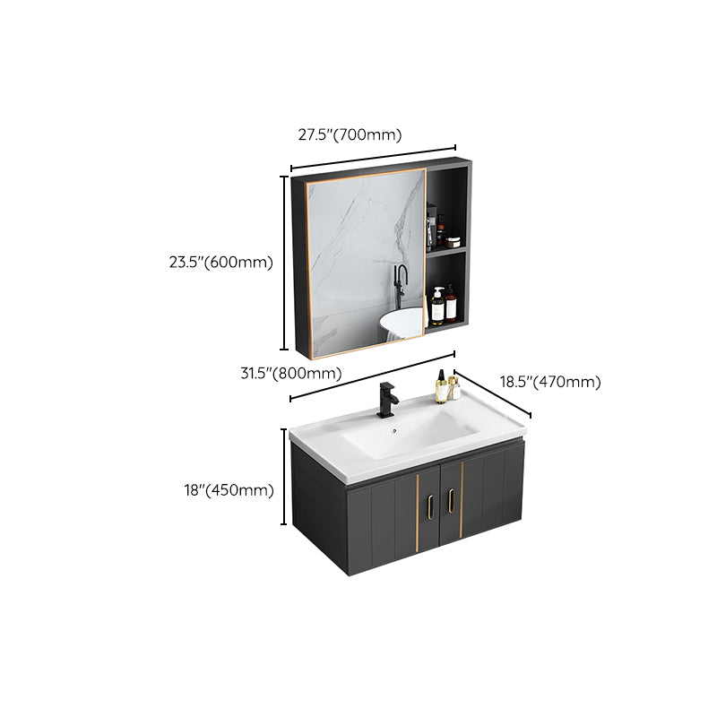 Single Sink Bath Vanity Black Wall Mount Modern Metal Base Vanity Set Clearhalo 'Bathroom Remodel & Bathroom Fixtures' 'Bathroom Vanities' 'bathroom_vanities' 'Home Improvement' 'home_improvement' 'home_improvement_bathroom_vanities' 7435368