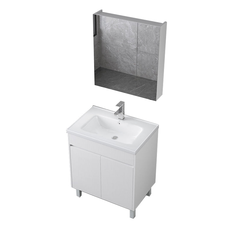 Rectangular Freestanding Bathroom Vanity White Modern Single-Sink Vanity Set Vanity & Faucet & Mirror Cabinet 28"L x 19"W x 34"H Clearhalo 'Bathroom Remodel & Bathroom Fixtures' 'Bathroom Vanities' 'bathroom_vanities' 'Home Improvement' 'home_improvement' 'home_improvement_bathroom_vanities' 7435373