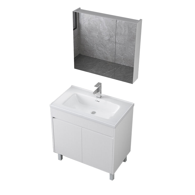 Rectangular Freestanding Bathroom Vanity White Modern Single-Sink Vanity Set Vanity & Faucet & Mirror Cabinet 32"L x 19"W x 34"H Clearhalo 'Bathroom Remodel & Bathroom Fixtures' 'Bathroom Vanities' 'bathroom_vanities' 'Home Improvement' 'home_improvement' 'home_improvement_bathroom_vanities' 7435375