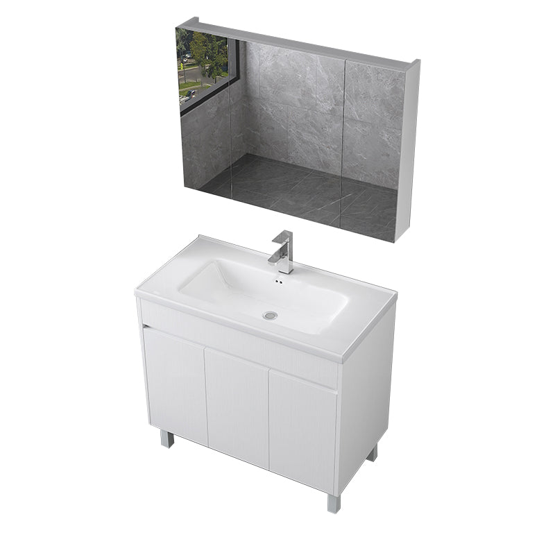 Rectangular Freestanding Bathroom Vanity White Modern Single-Sink Vanity Set Vanity & Faucet & Mirror Cabinet 36"L x 19"W x 34"H Clearhalo 'Bathroom Remodel & Bathroom Fixtures' 'Bathroom Vanities' 'bathroom_vanities' 'Home Improvement' 'home_improvement' 'home_improvement_bathroom_vanities' 7435377