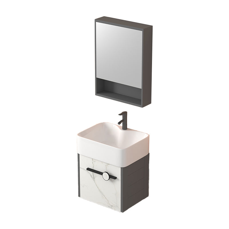 Modern Wall Mount Sink Vanity Gray Metal Base Single-Sink Rectangular Vanity Set Vanity & Faucet & Mirror Cabinet 16"L x 12"W x 20"H White Clearhalo 'Bathroom Remodel & Bathroom Fixtures' 'Bathroom Vanities' 'bathroom_vanities' 'Home Improvement' 'home_improvement' 'home_improvement_bathroom_vanities' 7435985