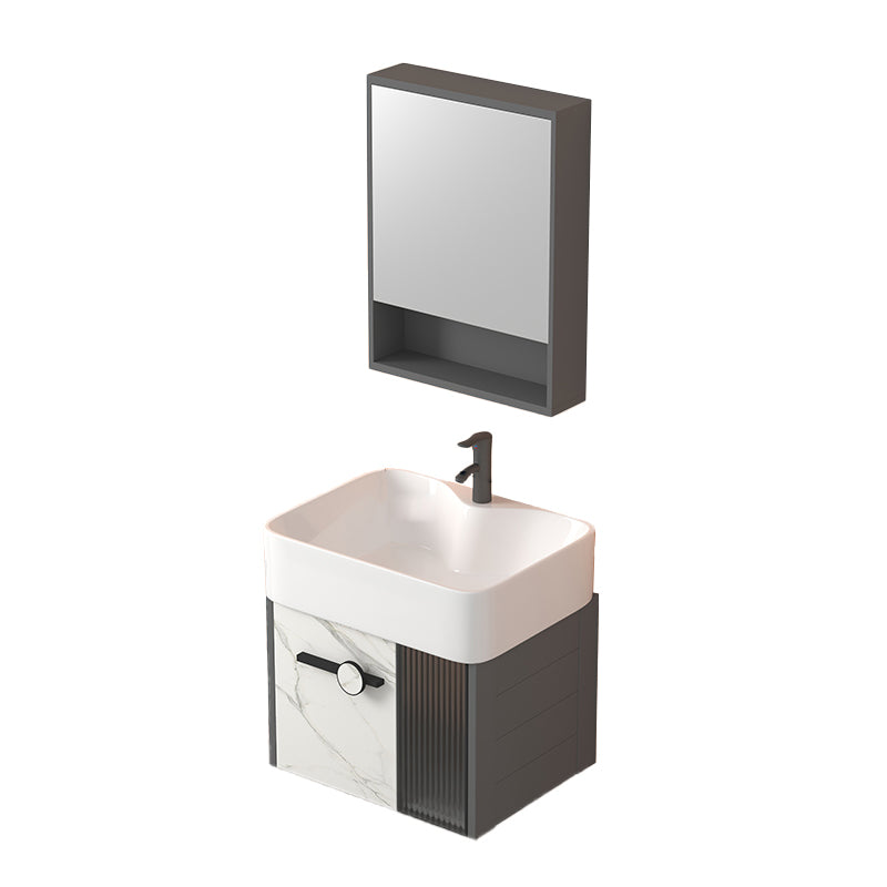 Modern Wall Mount Sink Vanity Gray Metal Base Single-Sink Rectangular Vanity Set Vanity & Faucet & Mirror Cabinet 19"L x 15"W x 20"H White Clearhalo 'Bathroom Remodel & Bathroom Fixtures' 'Bathroom Vanities' 'bathroom_vanities' 'Home Improvement' 'home_improvement' 'home_improvement_bathroom_vanities' 7435987